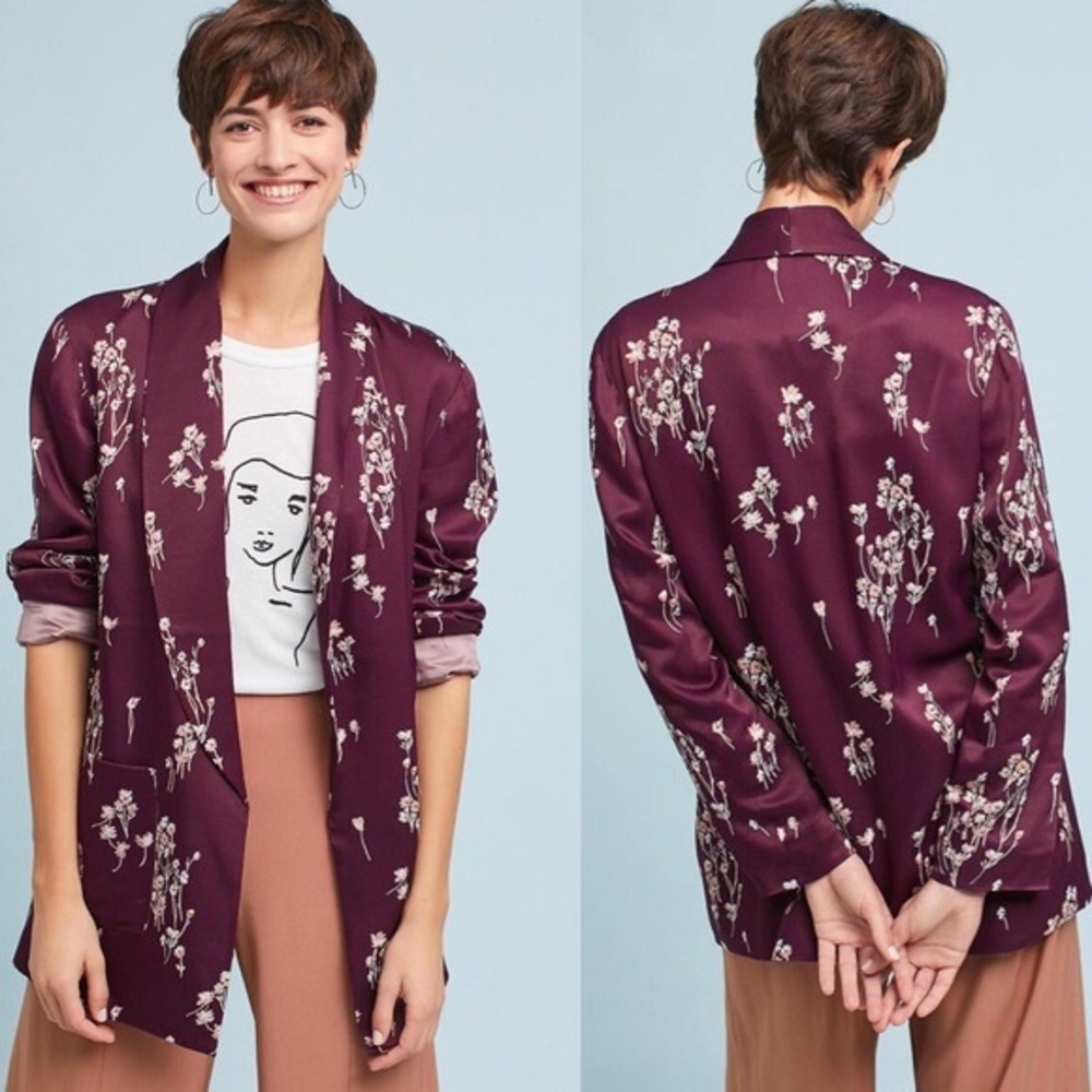 Anthropologie Ett:twa Tavie Floral Satin Blazer